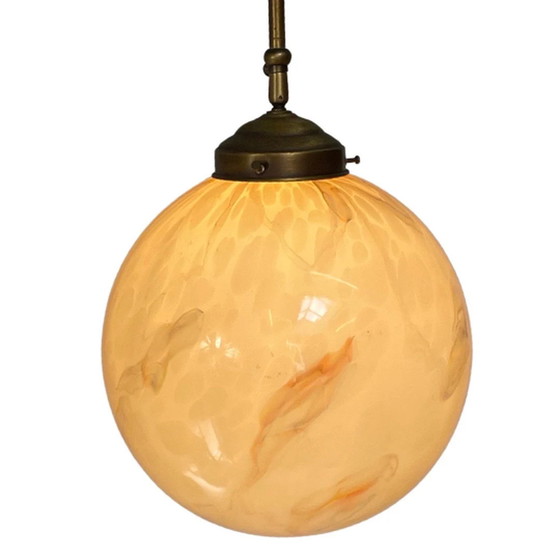 Image 1 of Kunst Deco - Hängender Pedant mit Marmorglas - Gestell aus Messing - sehr groß, höhenverstellbar