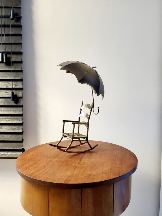 Image 1 of Kunstwerk-Schaukelstuhl, Daniel D'Haeseleer, Hollywood Regency Stil, Kupfer und Messing, 1970er Jahre, Belgien