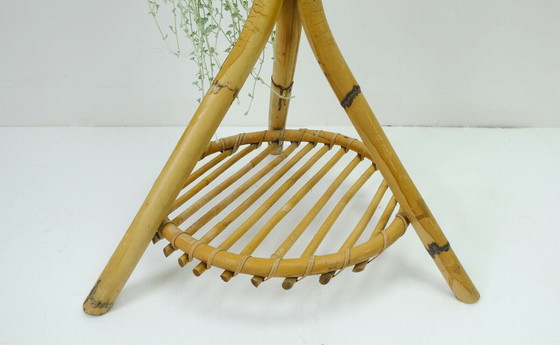 Image 1 of große Mitte des Jahrhunderts Pflanzenständer Bambus Rattan 1950er Jahre hawaii tiki