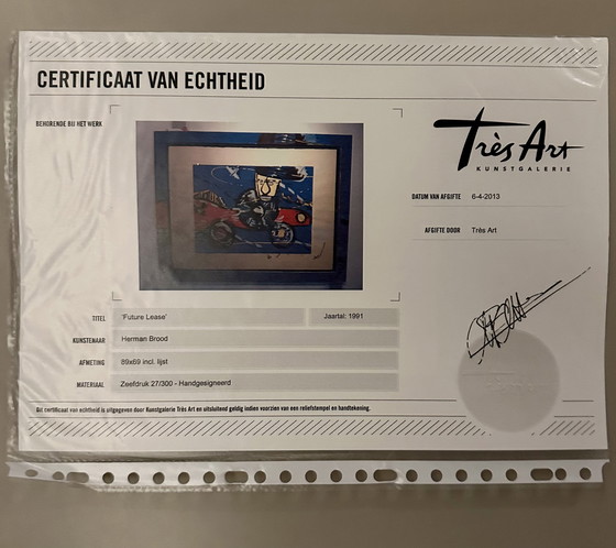 Image 1 of Herman Brood, Siebdruck Future Lease, einzigartig wegen des bemalten Rahmens