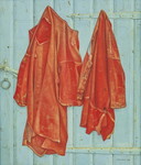 Jopie Huisman – Red Bay-Shirts auf einer blauen Tür