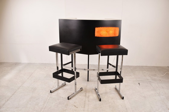 Image 1 of Vintage beleuchtete Bar mit Hockern, 1970er Jahre