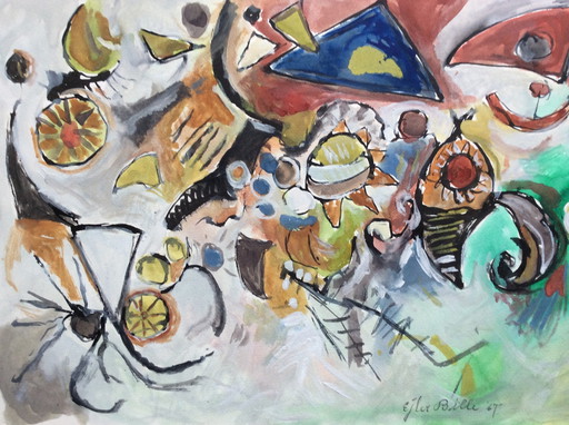 Ejler Bille - Kobra-Darstellung - Gouache, gerahmt