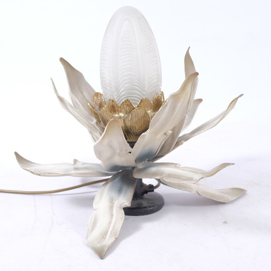 Image 1 of Florale italienische Art Deco Tischlampe aus Glas und Keramik, 1920er