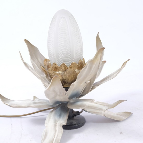 Image 1 of Florale italienische Art Deco Tischlampe aus Glas und Keramik, 1920er