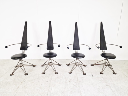 Einzigartige Esszimmerstühle mit hoher Rückenlehne, 1970er Jahre