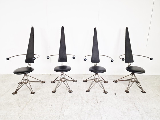 Image 1 of Einzigartige Esszimmerstühle mit hoher Rückenlehne, 1970er Jahre