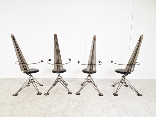 Einzigartige Esszimmerstühle mit hoher Rückenlehne, 1970er Jahre