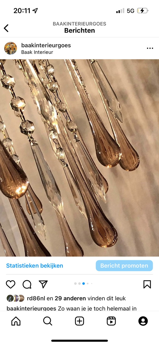 Image 1 of Tropfenförmige Hängelampe, Vintage-Lampe mit Messingrahmen