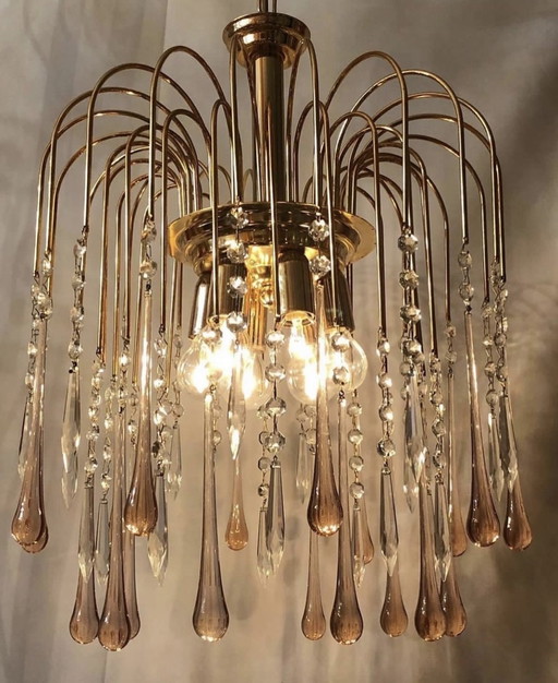 Tropfenförmige Hängelampe, Vintage-Lampe mit Messingrahmen