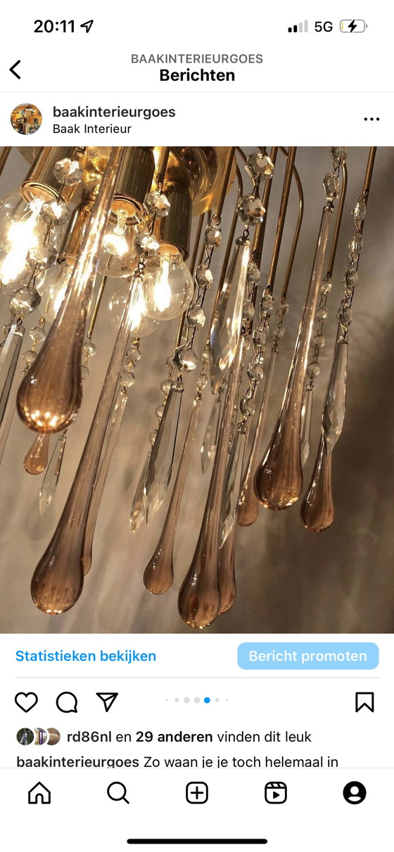 Image 1 of Tropfenförmige Hängelampe, Vintage-Lampe mit Messingrahmen