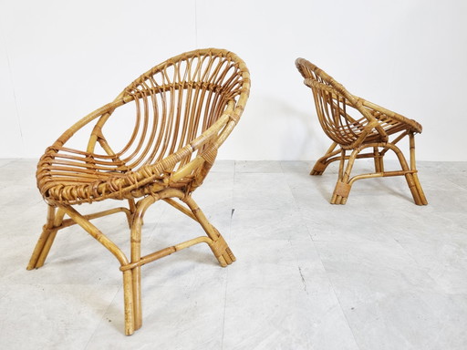 2 x Vintage Rattan-Loungesessel