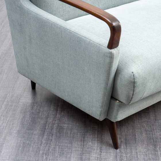 Image 1 of 50er Jahre Sofa, Klappfunktion, restauriert, Pastellblau