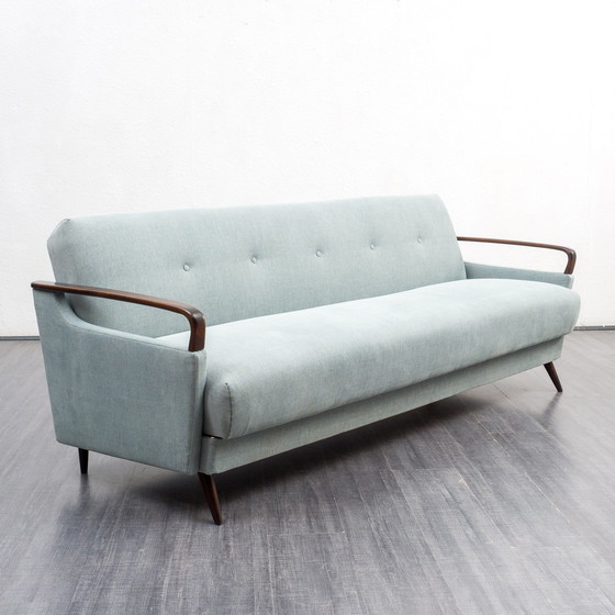 Image 1 of 50er Jahre Sofa, Klappfunktion, restauriert, Pastellblau