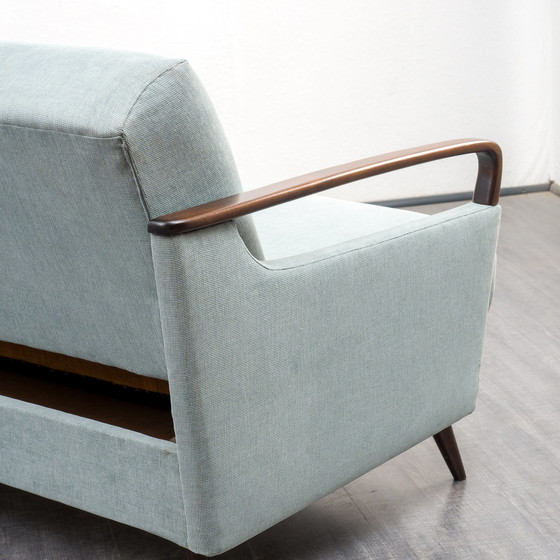 Image 1 of 50er Jahre Sofa, Klappfunktion, restauriert, Pastellblau