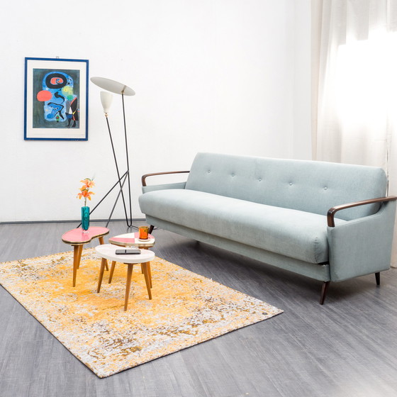 Image 1 of 50er Jahre Sofa, Klappfunktion, restauriert, Pastellblau