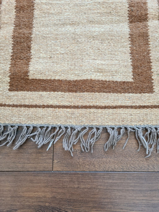 Kelima Handgewebter Teppich – Kelim aus 100 % ägyptischer Wolle – 90 x 160 cm – Natur