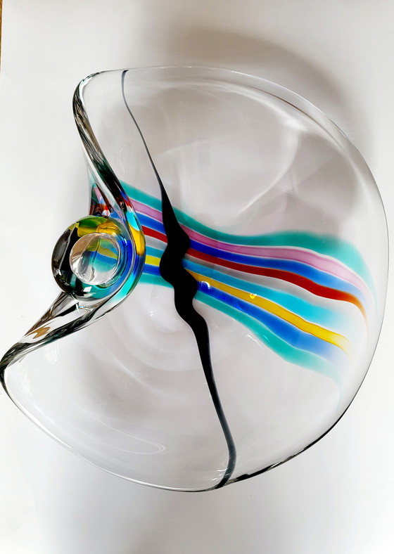 Image 1 of Livio Seguso, schwere Muranoglasschale, Rainbow Design, 1993.