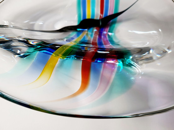 Image 1 of Livio Seguso, schwere Muranoglasschale, Rainbow Design, 1993.