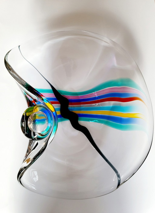 Livio Seguso, schwere Muranoglasschale, Rainbow Design, 1993.