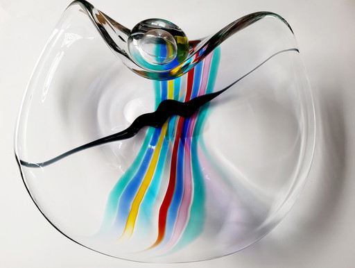 Livio Seguso, schwere Muranoglasschale, Rainbow Design, 1993.
