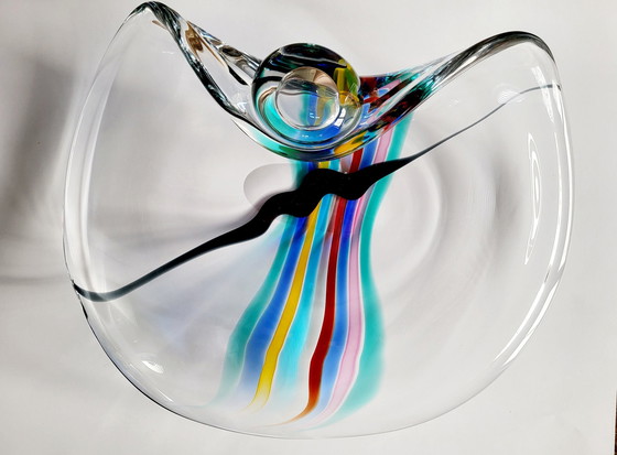Image 1 of Livio Seguso, schwere Muranoglasschale, Rainbow Design, 1993.
