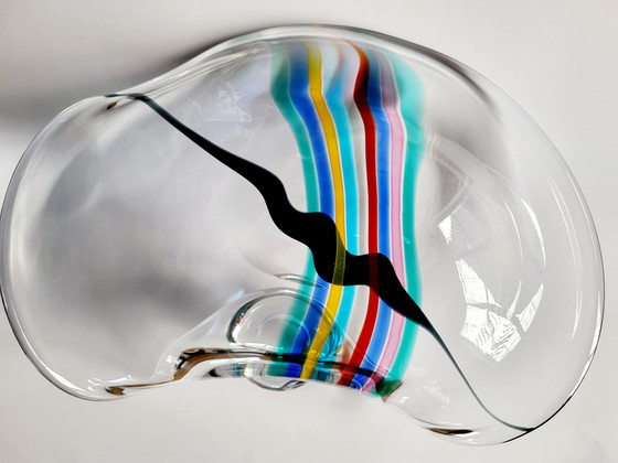 Image 1 of Livio Seguso, schwere Muranoglasschale, Rainbow Design, 1993.