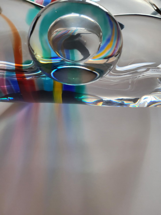 Image 1 of Livio Seguso, schwere Muranoglasschale, Rainbow Design, 1993.
