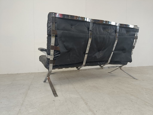 Vintage Sofa aus schwarzem Leder und Chrom