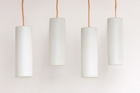 Image 1 of Seltenes 4er-Set Milchglasröhren von RAAK Amsterdam, Niederlande 1950