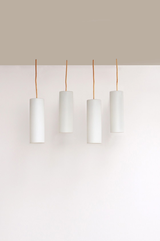 Image 1 of Seltenes 4er-Set Milchglasröhren von RAAK Amsterdam, Niederlande 1950