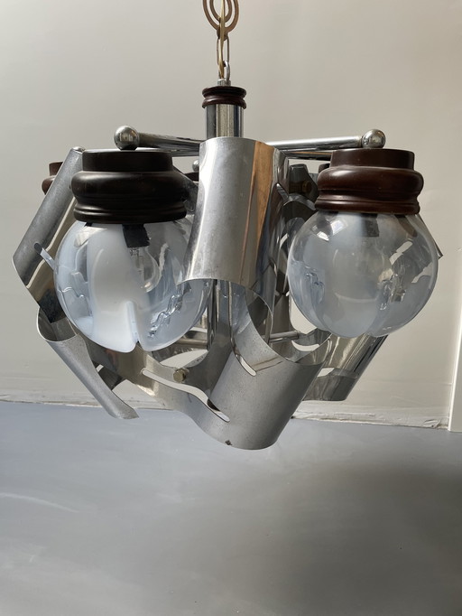 Vintage Hängelampe aus Chrom und Glas