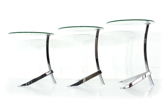 Image 1 of Italian nesting tables / Satztische with chrome and glass, as new!