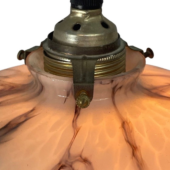 Image 1 of Art Deco – Hängende Pendelleuchte – Deckenleuchte – Rund mit offener Unterseite und Oberseite – Rosa, marmoriertes Muster